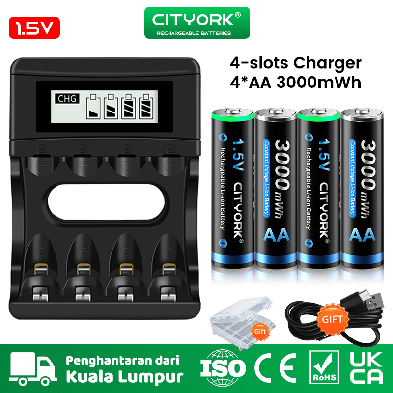 Chargeur Universel LCD CITYORK Piles AA AAA C D Avec 4 AA 3000mAh + 4 AAA 1100mAh - USB Type C