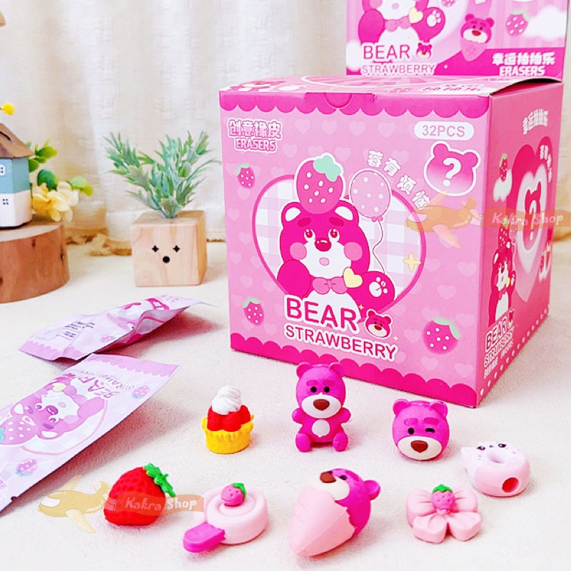 Lotso Eraser Blind Box 3D Strawberry Bear Removable Rubber Blind Bag