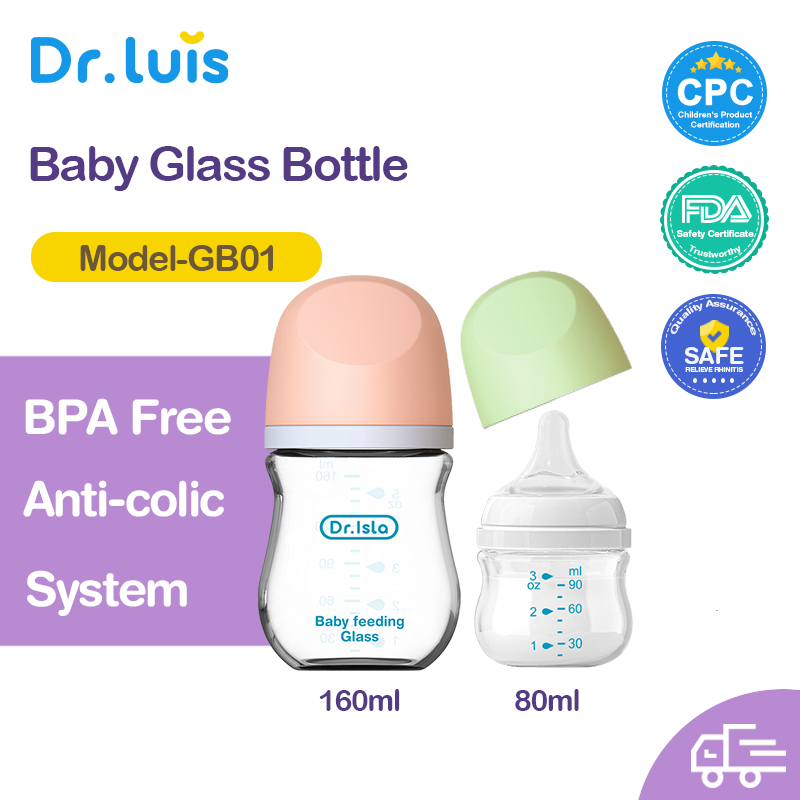 Dr.Luis Wide Mouth Botol Susu Newborn Baby Glass Milk Bottle 80ml 160ml