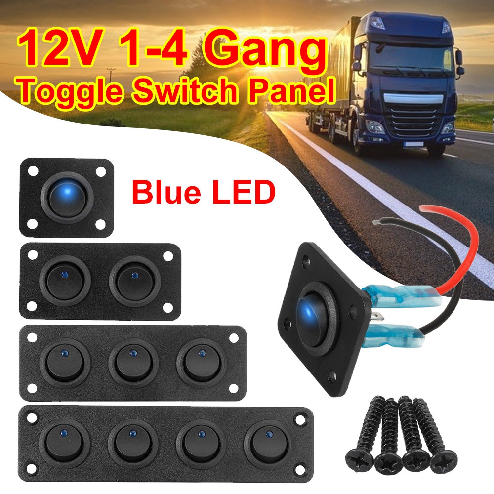 1/2/3/4 Gang Blue LED Toggle Rocker Switch Panel For 12V Car, Boat, Marine, RV & Truck