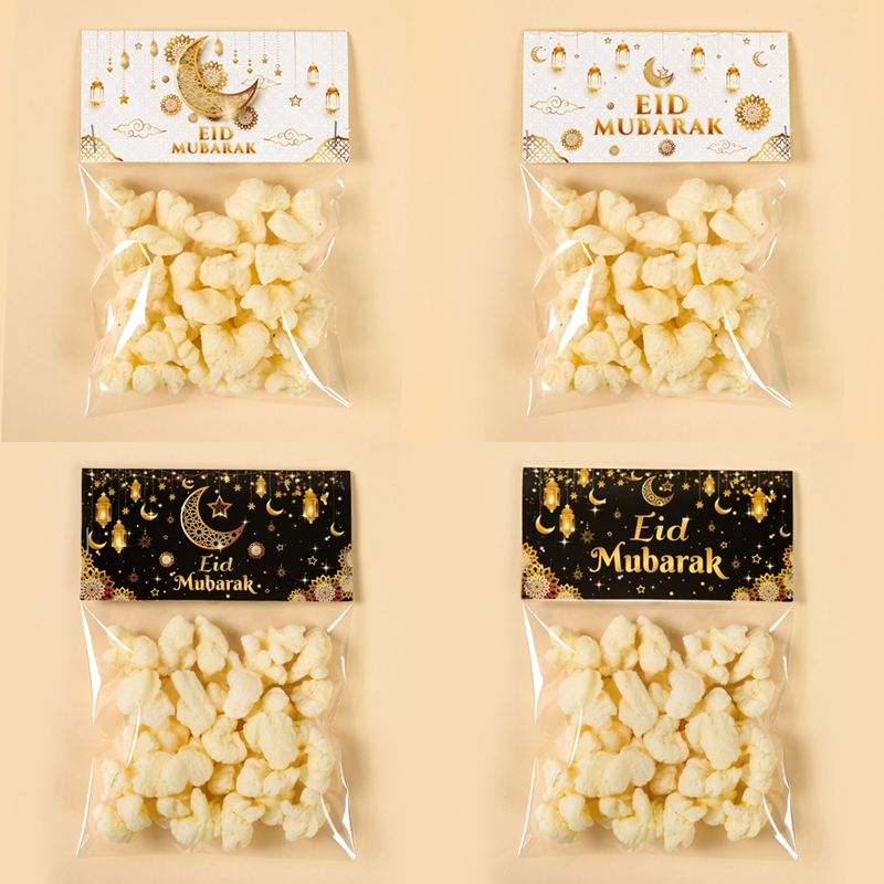 10pcs Black Gold Eid Mubarak Goodie Bags Treat Bags Topper Candy Bags