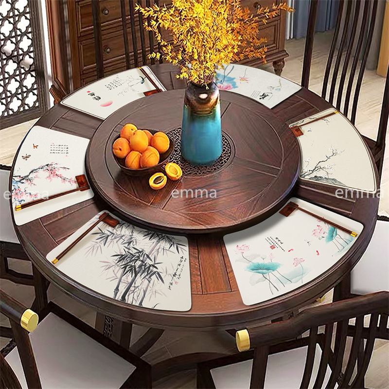 Chinese Antique Round Table Fanshaped Placemats Home Hotel Restaurant