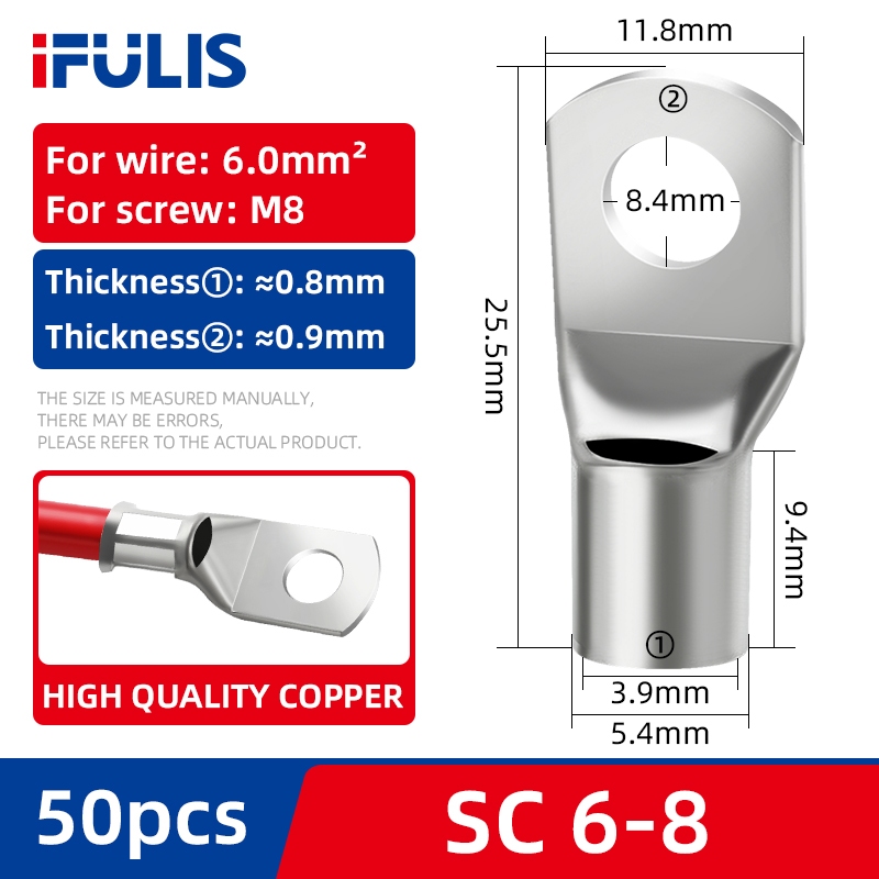 SC-Typ Drahtnasenklemme SC35 SC50 SC70 SC95 | Blankes Kupfer | Loch-ID 6-12mm | Crimp-Verbinder
