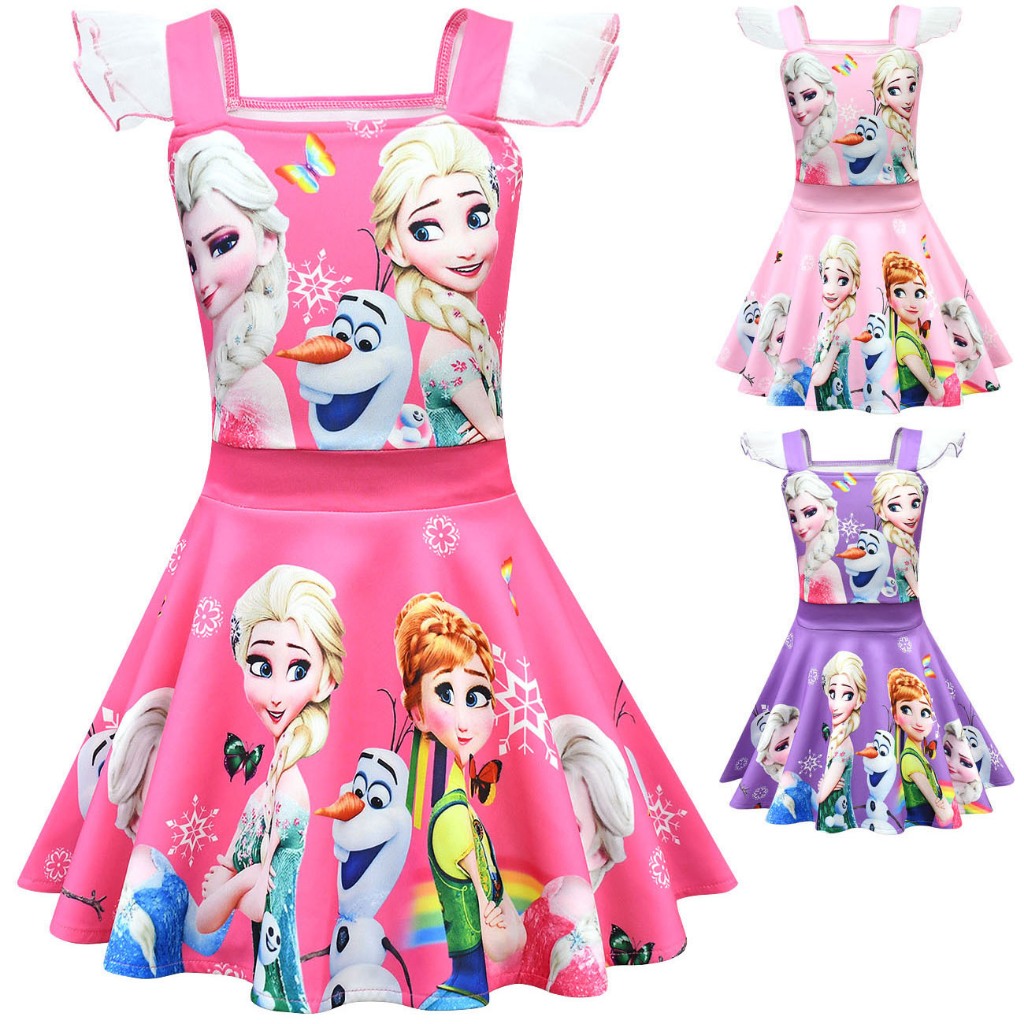 Girls Dress Cute Cartoon Printing Baby Summer Anna Elsa Girl Clothes ...
