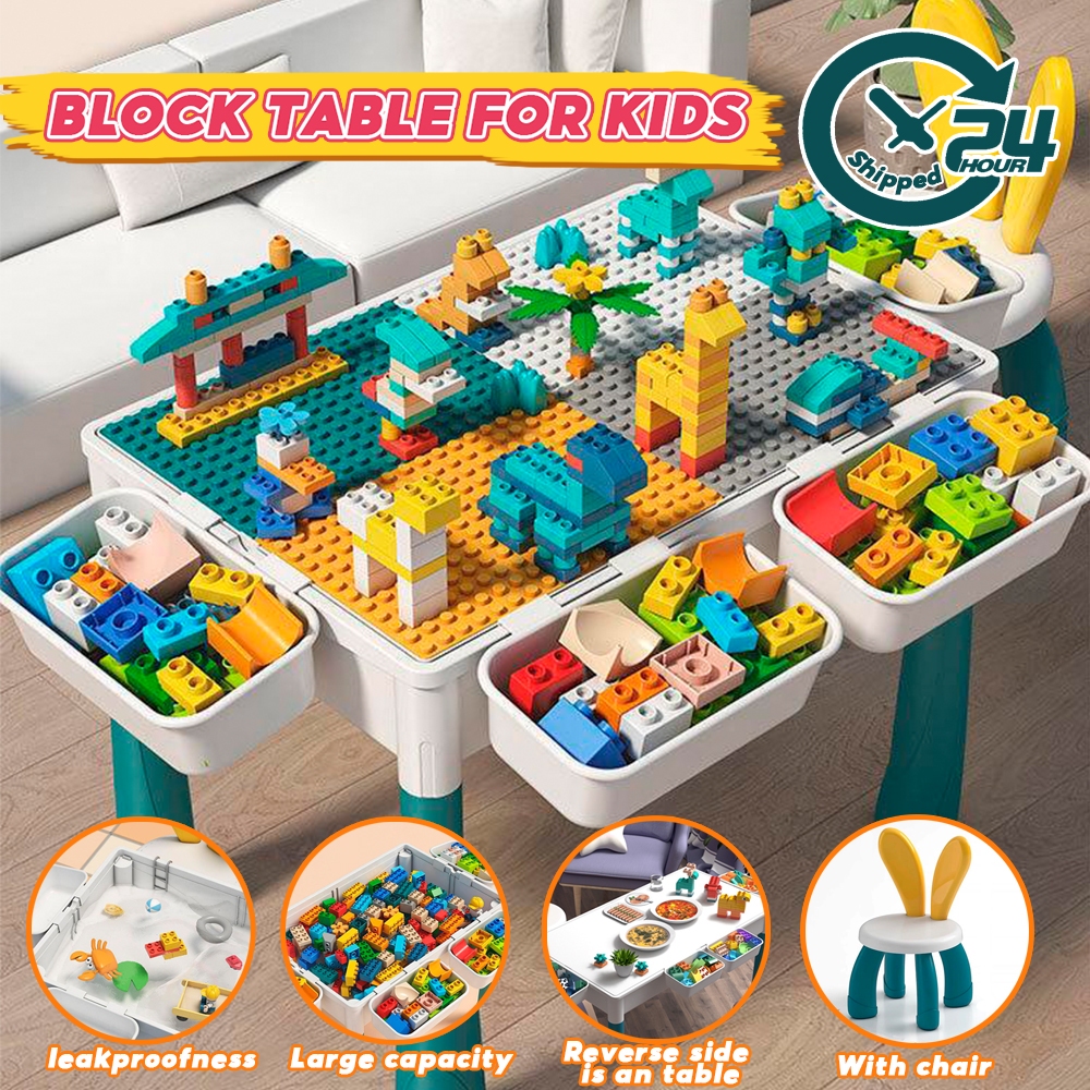 Kids Building Blocks Table Multi Function Children Learning Desk Puzzle ...