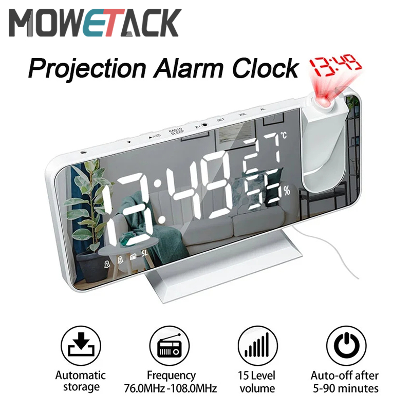 LED Digital Projection Alarm Clock FM Radio Time Projector Wake Up ...
