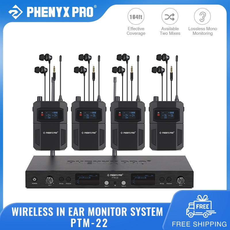 Phenyx Pro PTM22 Mono Dual Wireless in Ear Monitor for Musicians UHF