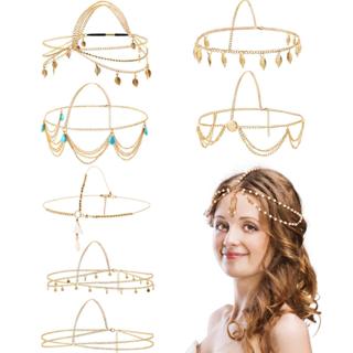 Catery Head Chain Jewelry Gold Sequins Bohemian Hair Chain Gypsy