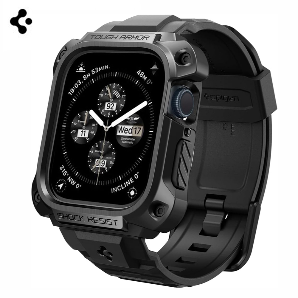 Spigen Tough Armor Pro Metal Designed Silicone Strap for iWatch Ultra  49mm 45mm 44mm 41mm 40mm Durable Metal Case with TPU Band for iWatch Series 