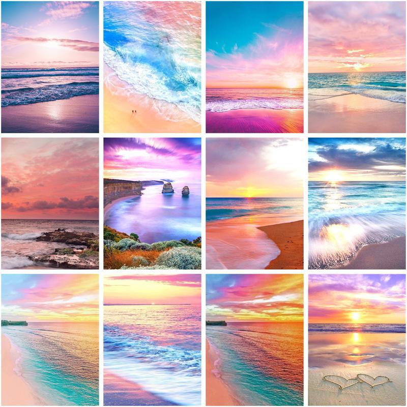 CHENISTORY 5d Diamond Painting Beautiful Beach Scenery Kits Diy Diamond ...