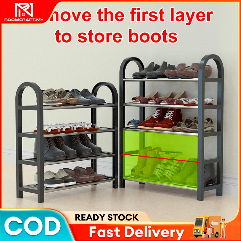 3/4/5 Tier Shoe Rack DIY Space Saving Shoe Organizer Kasut Rak Kasut ...