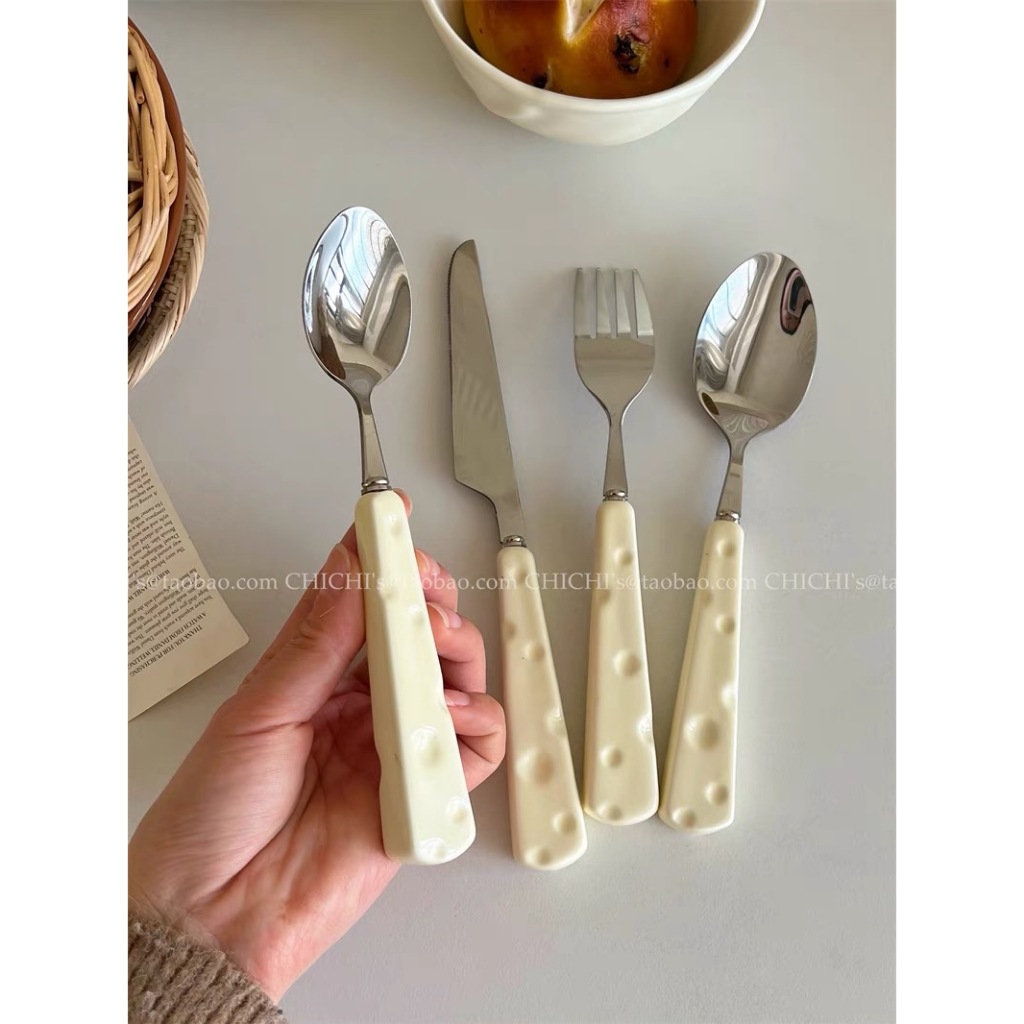 Creative cute cheese heat resistant ceramic handle stainless steel ...