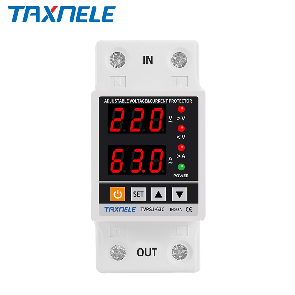 TAXNELE 63A 230V Din Rail Adjustable Over Under Voltage Protector Over ...