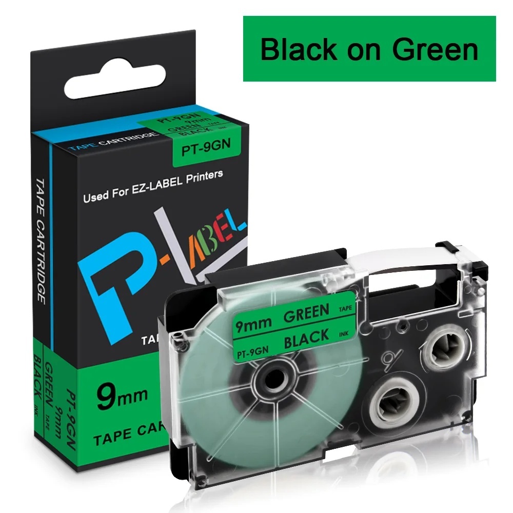 Comaptible Casio Label It Tape XR-9GN XR9GN XR-9GN2S 9mm 3/8'' Black on ...