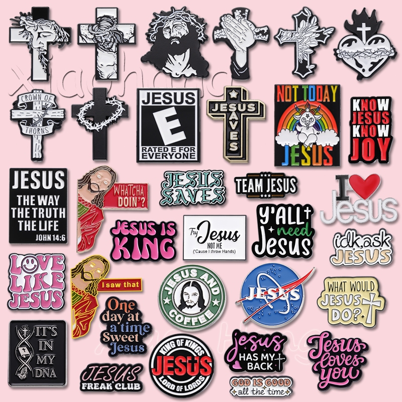 Creative Text Jesus Enamel Pins Brooches Vintage Cross Christian Brooch ...