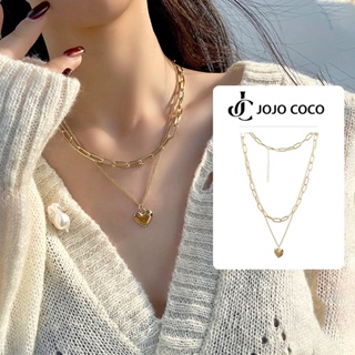 COCOJEWELRY Korean Version of Fashion Gold Love Mixed Double Necklace Ins  Wind Metal Clavicle Necklace Girl Pendant Jewelry