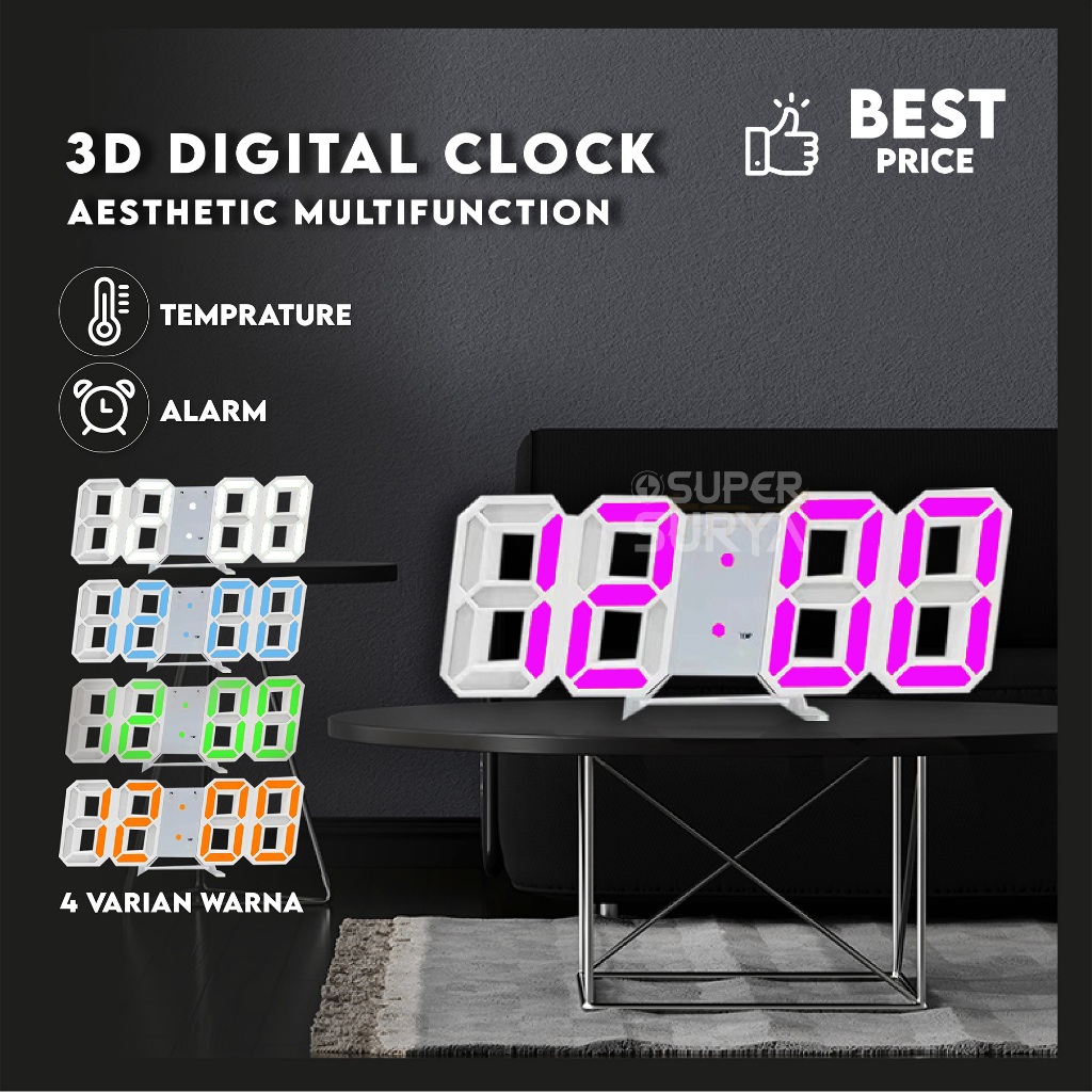 3D LED Clock Digital Alarm Wall Table Desk Home and Office Temperature ...