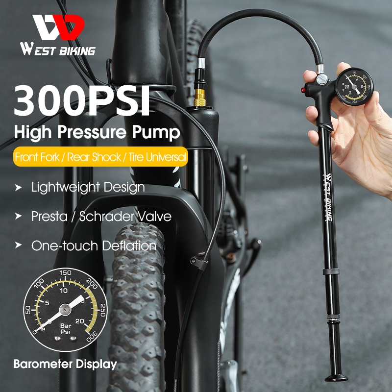 WEST BIKING Bicycle Pump 300PSI High Pressure Shock Absorber Pump