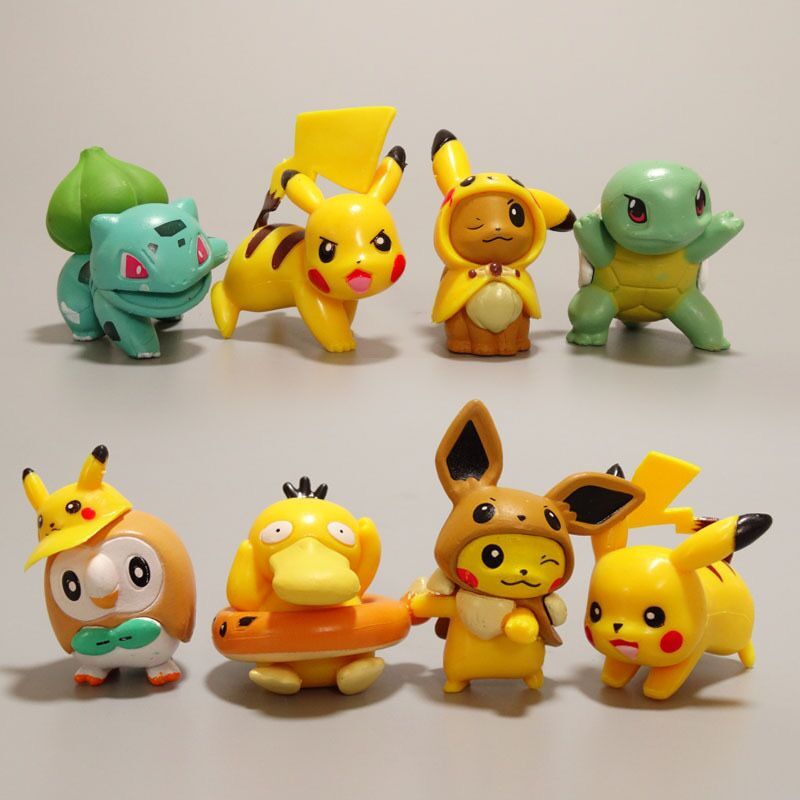 8Pcs/Set 3.5cm Japan Anime Pokemon Q Version Pikachu Eevee Squirtle