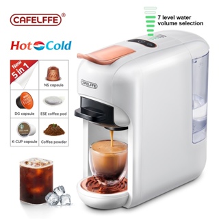 CAFELFFE 5-in-1 Capsule Coffee Machine Hot and Cold Espresso Coffee Maker  Coffee Brewer For Capsule ESE Pod Ground Coffee 19 BAR High Pressure with  0.6L Transparent Removable Water Tank 7 Level Water