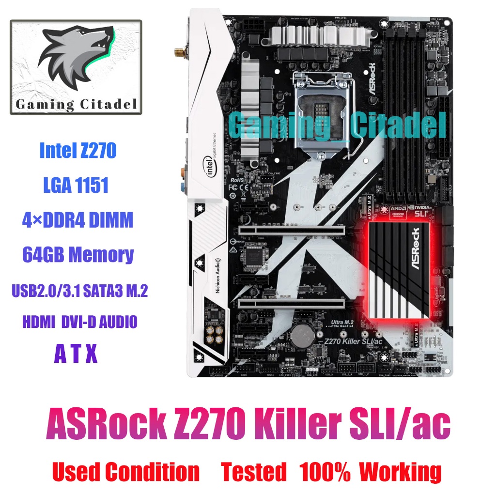 ASRock Z270 Killer SLI/ac Motherboard LGA1151 DDR4 64G HDMI WiFi ATX