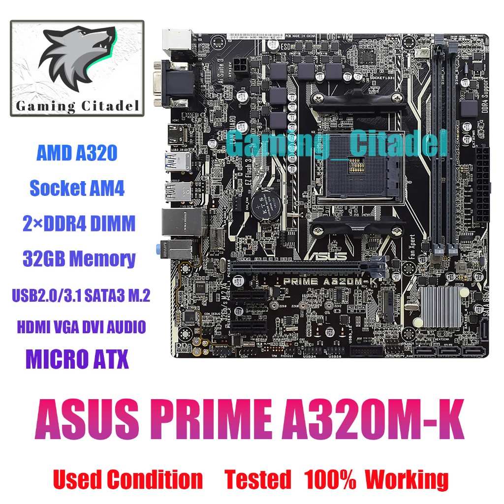 Asus Prime A320m K Motherboard M Atx Amd A320 Socket Am4 Ddr4 Sata3 M2 Hdmi Vga Tested Shopee 4926