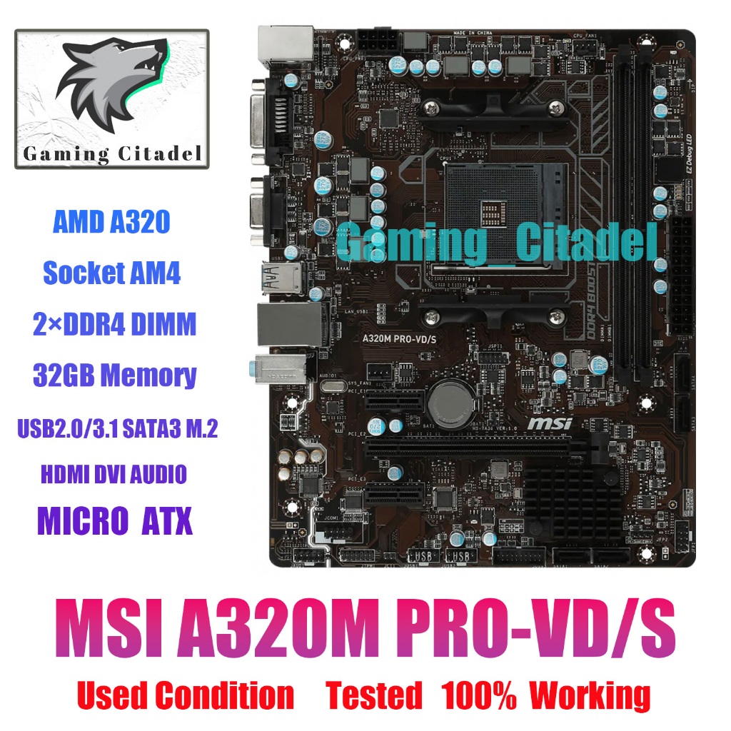 MSI A320M PRO-VD/S Motherboard AMD AM4 DDR4 M-ATX Motherboard Tested ...