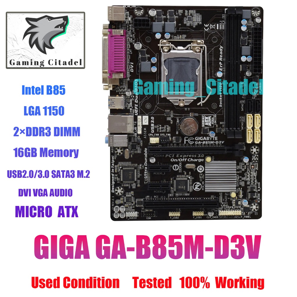 Gigabyte GAB85MD3V Motherboard MATX Intel B85 LGA1150 DDR3 16GB