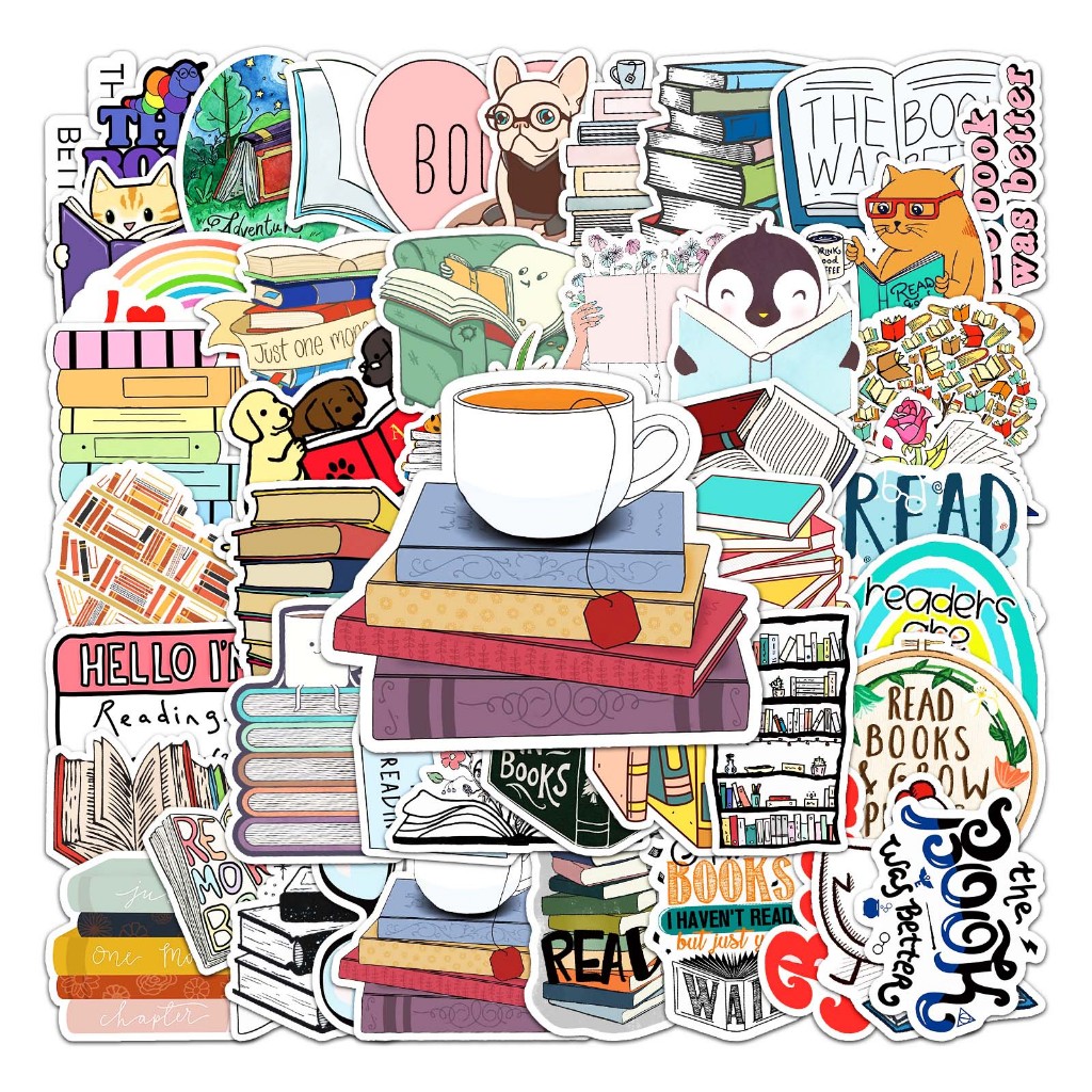 50Piece Funny Reading Books Stickers Waterproof For Phones Laptop ...