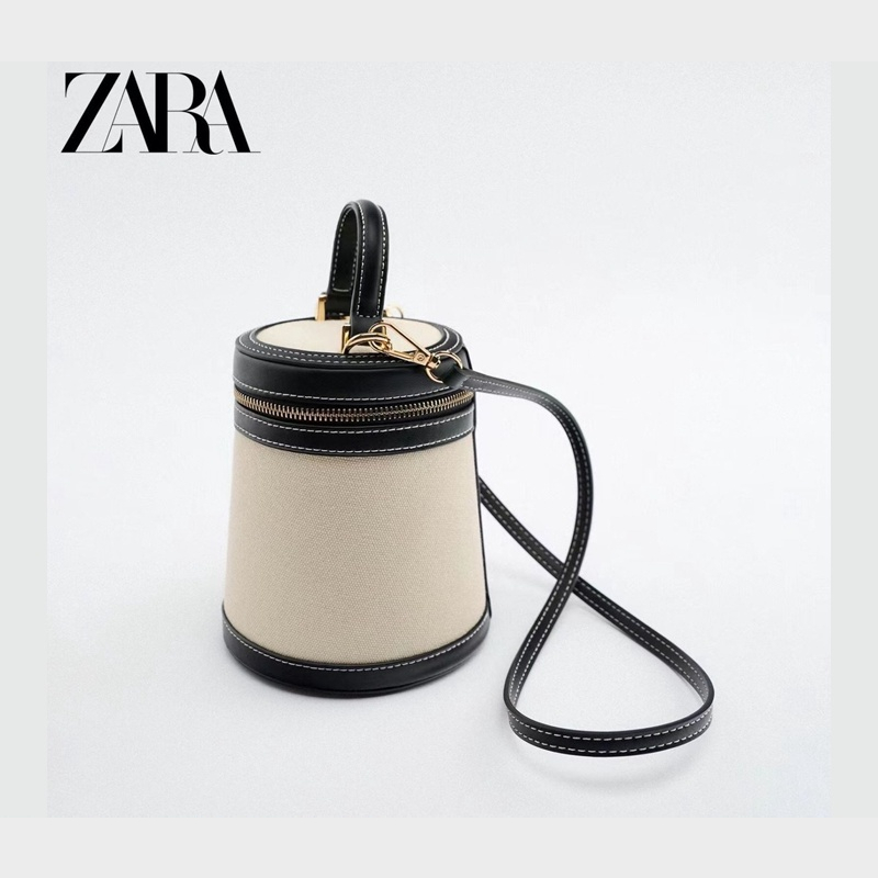 ZARA New Color Contrast Fashion Round Box Canvas Versatile One Shoulder ...