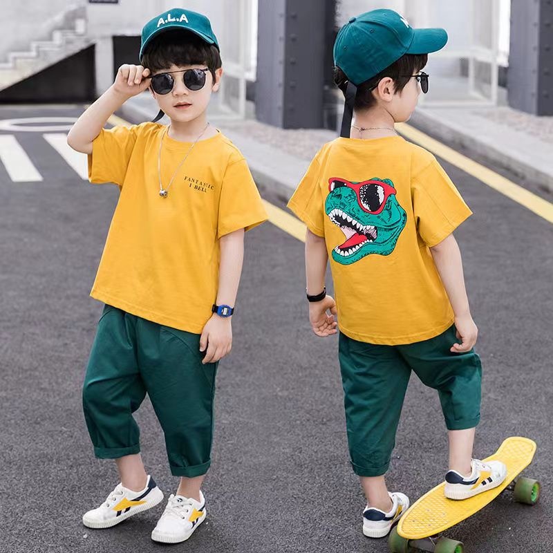 【Ready Stock】boy suit Children's cotton short-sleeved suit short T ...