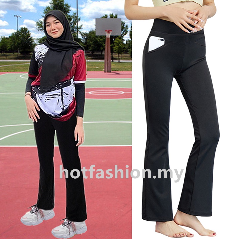 Suitable Below 160cm Sport Bootcut Leggings Flare Jersey Pants Small Size  Leisure Casual Women High Waist Stretch Bootleg Workout Netball Yoga  Fitness Zumba Running Muslimah Bootcut Pant