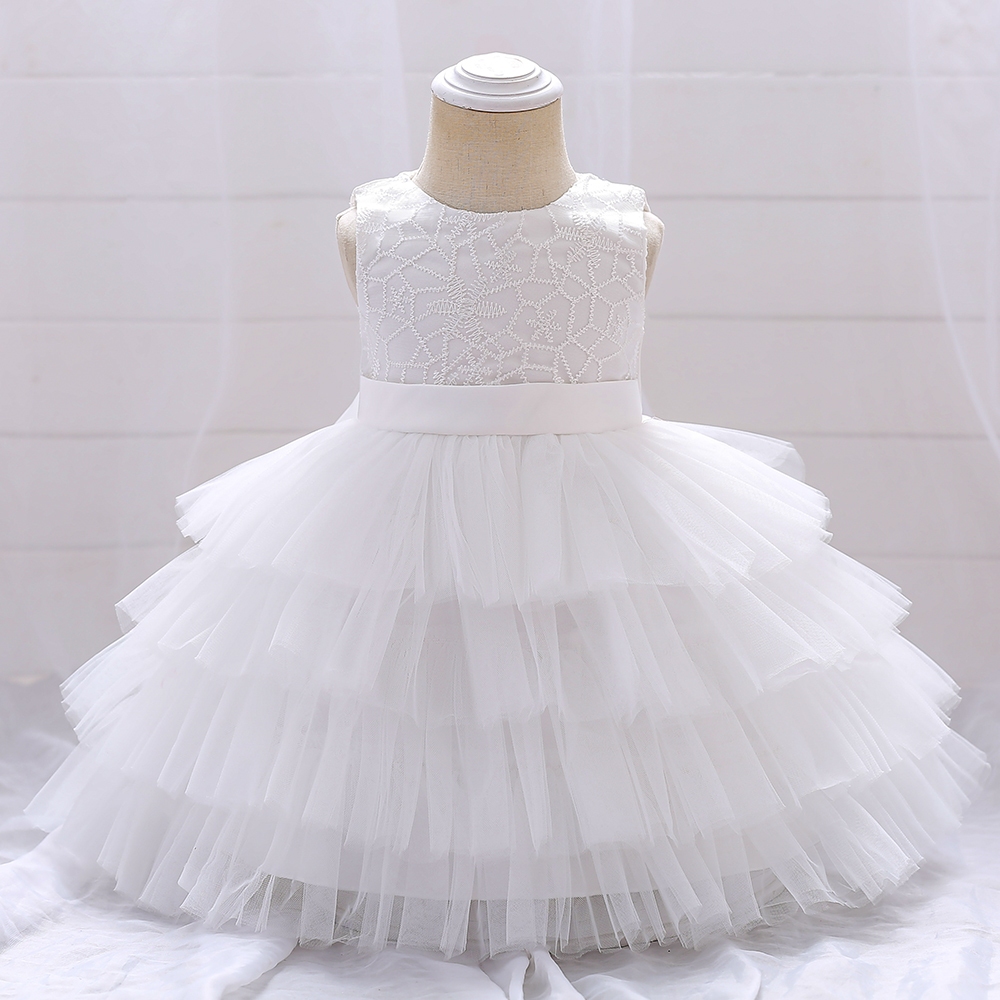 White Princess Baby Dress For Toddler 1st Birthday Baptism Ball Gown ...