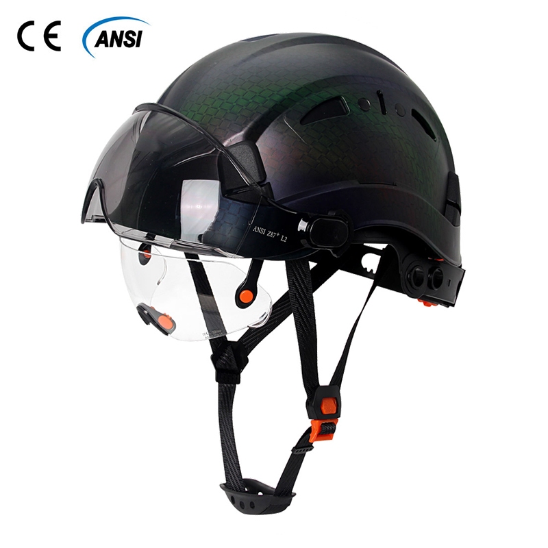 Colored carbon fiber safety helmet with dual goggles,CE certified building safety helmet with