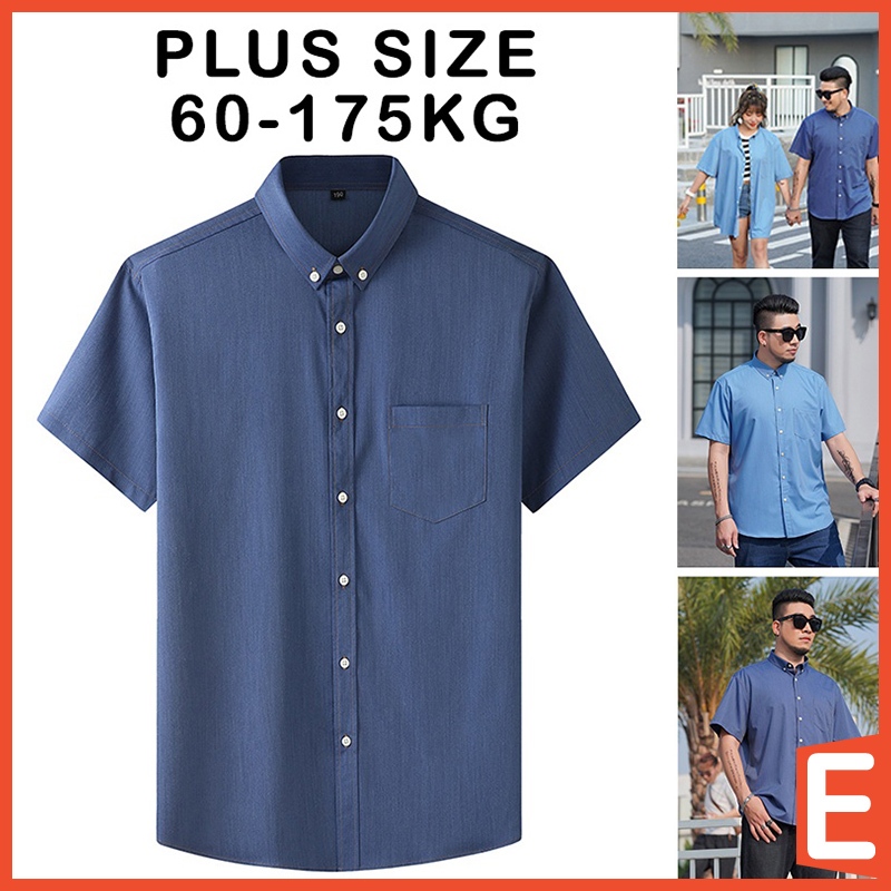 [XL-10XL] Plus Size Shirt Men Korean Plain Short Sleeve Button Down ...