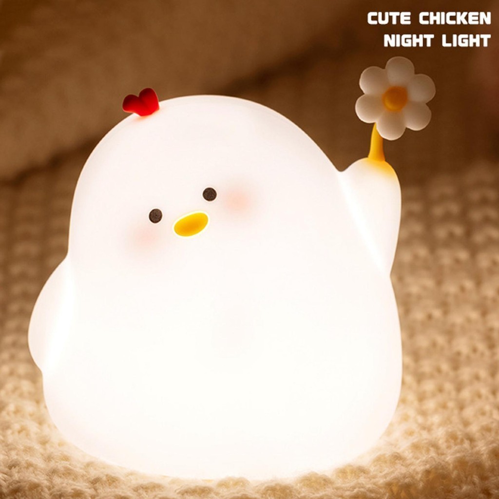 Cute Flower Chick LED Night Light Dimmable Night Lamp Tapping Bedside