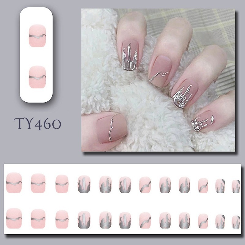 【with Jelly Glue】 ENSSNE 24pcs Fake Nails with Glue Nail Sticker