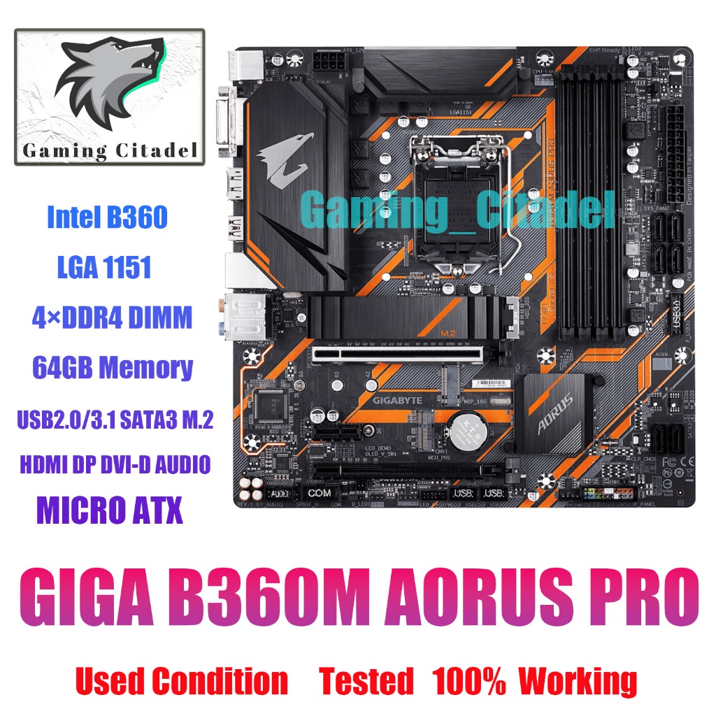 Gigabyte B360M AORUS PRO Motherboard B360 LGA1151 DDR4 M.2 Micro ATX ...