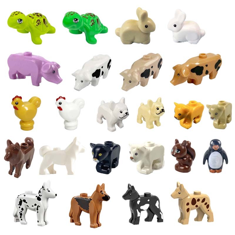 Animal MOC Classic Building Blocks Rabbit Cat Lion Pig Dog Squirrel ...