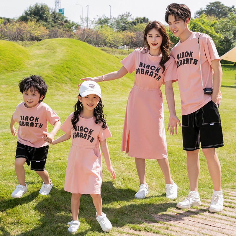 Pink Family Matching Outfits tshirt Women Blouse Dress Couple Set