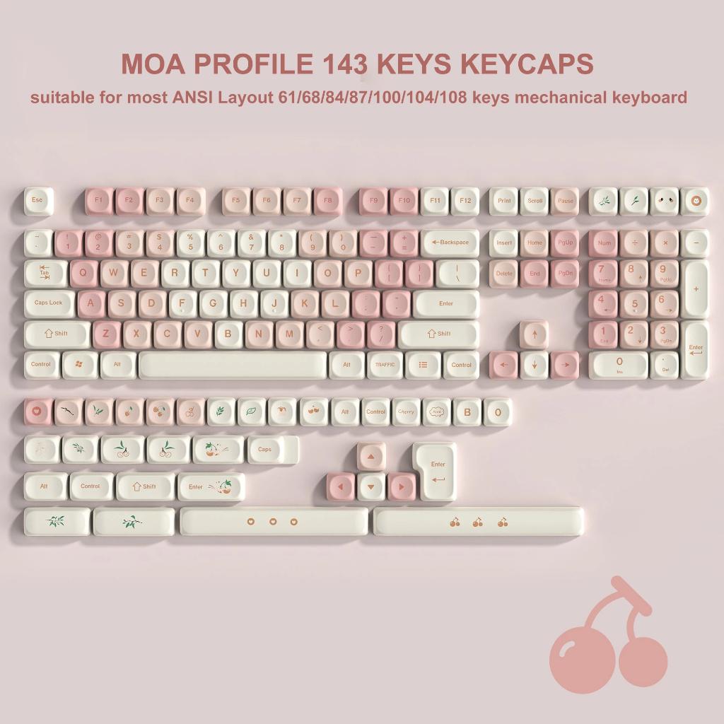 143 Keys MOA Profile Cherry Pink Keycaps Fresh Cute Dye Sub PBT Key Cap ...
