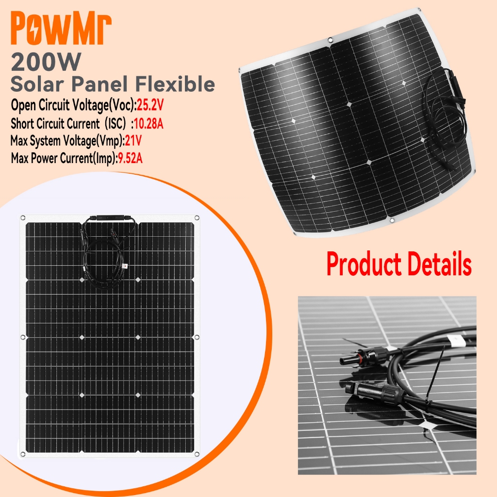 【Official Store】PowMr 200W Monocrystalline Silicon Flexible Solar Panel ...