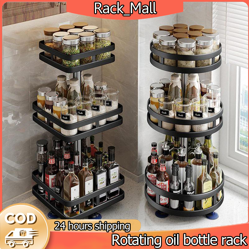 1/2/3 Tier 360° Rotating Spice Rack Rak Rempah Rak Penyimpanan Kitchen ...