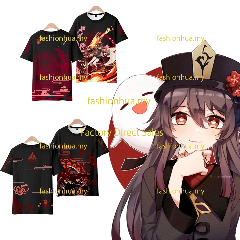 Cartoon Genshin Impact Women T Shirt Kawaii Hu Tao Graphic Tees Xiao Genshin T-shirt Unisex Hip Hop Tee Harajuku Clothes Tops