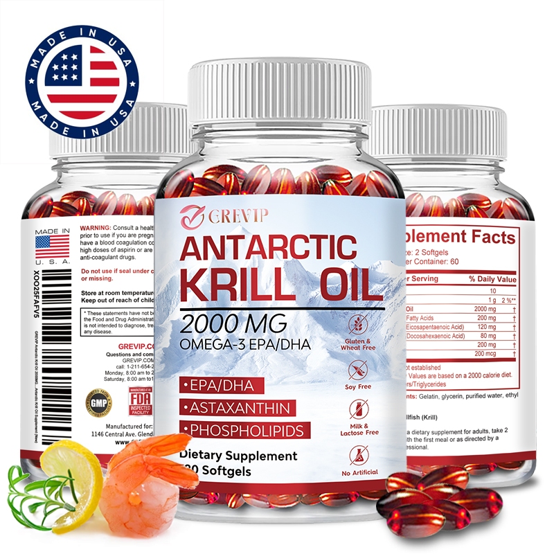 Antarctic Krill Oil 2000mg Contains Astaxanthin, Omega 3, EPA, DHA