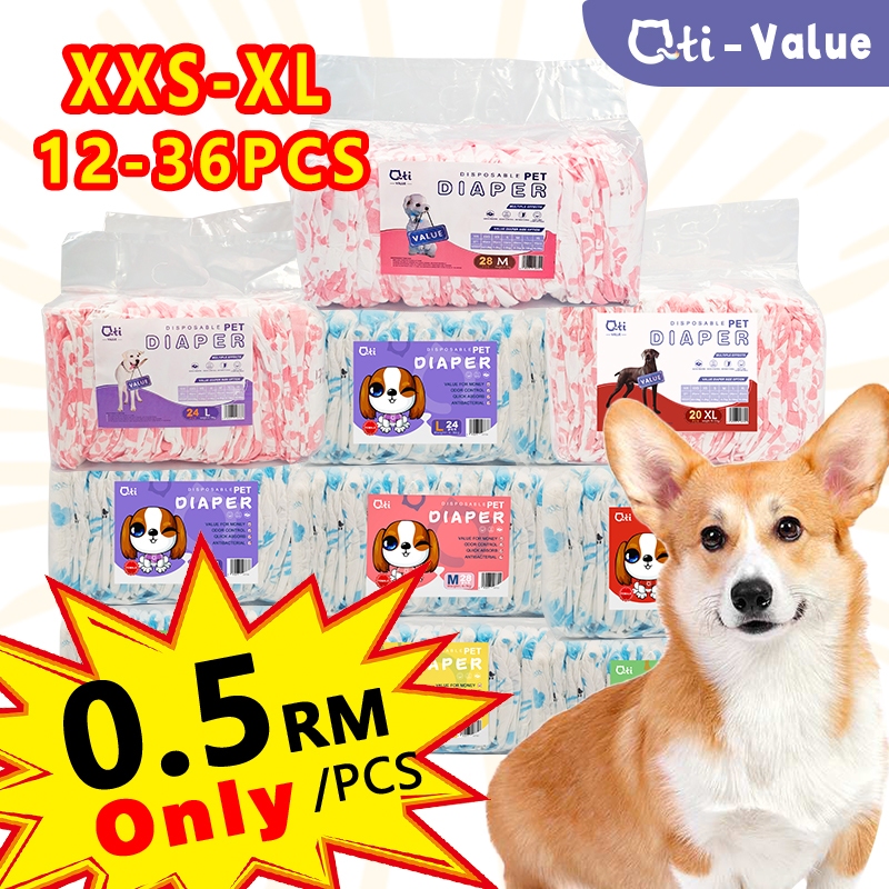 Qti 3612pcs Dog Diaper Female Male Dog Diapers XXSXL Pet Disposable