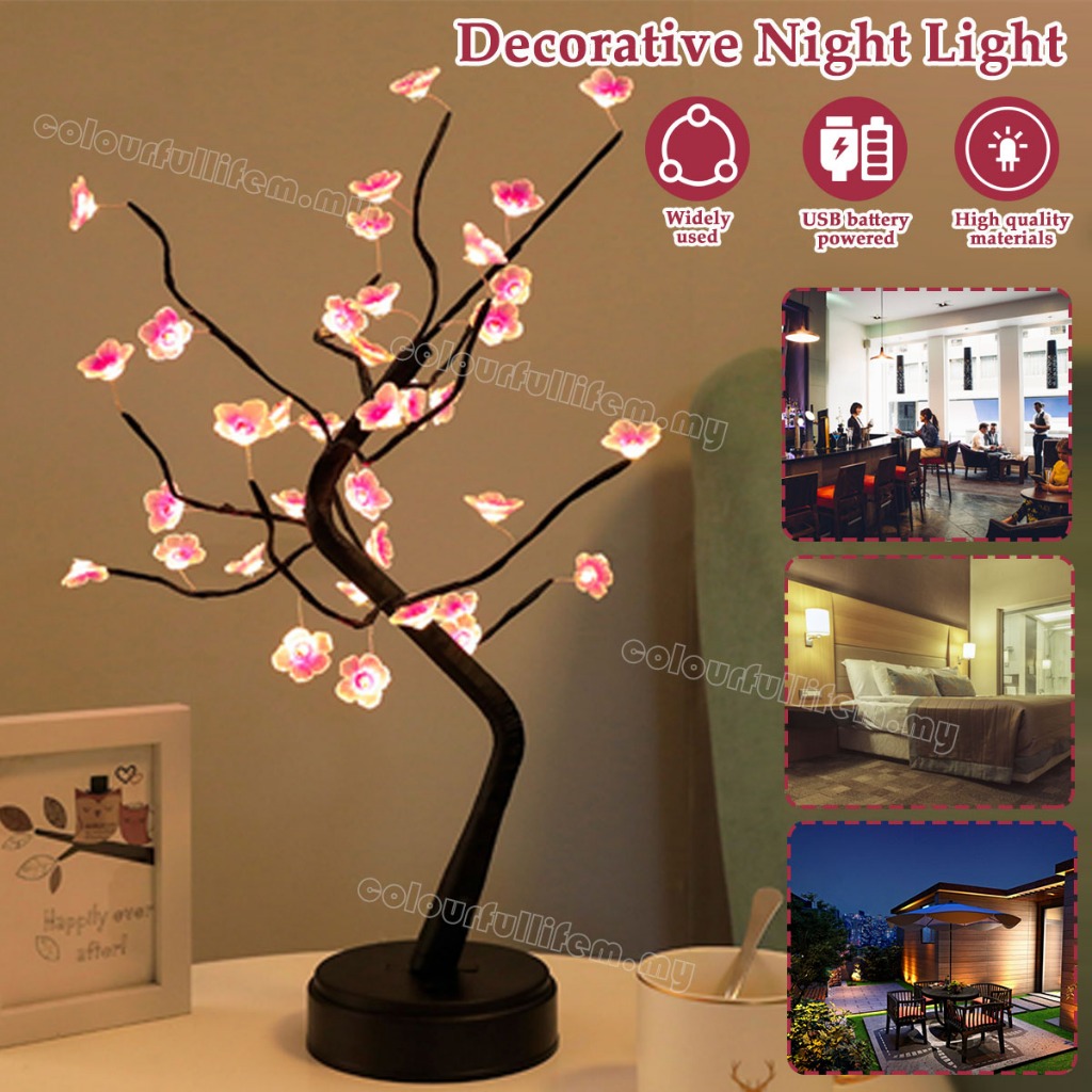 Cherry Tree Bonsai Lamp Beautiful Cherry Blossom Tree Light with 36 ...