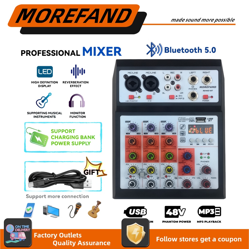 RE403-BT Professional Audio Mixer 4 na channel na stereo output PC ...