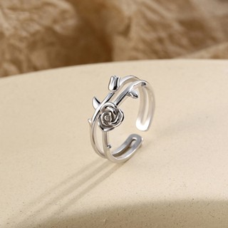 Copper Silver Plated Hypoallergic Jewelry Thorn Rose Ring Sweet Double 