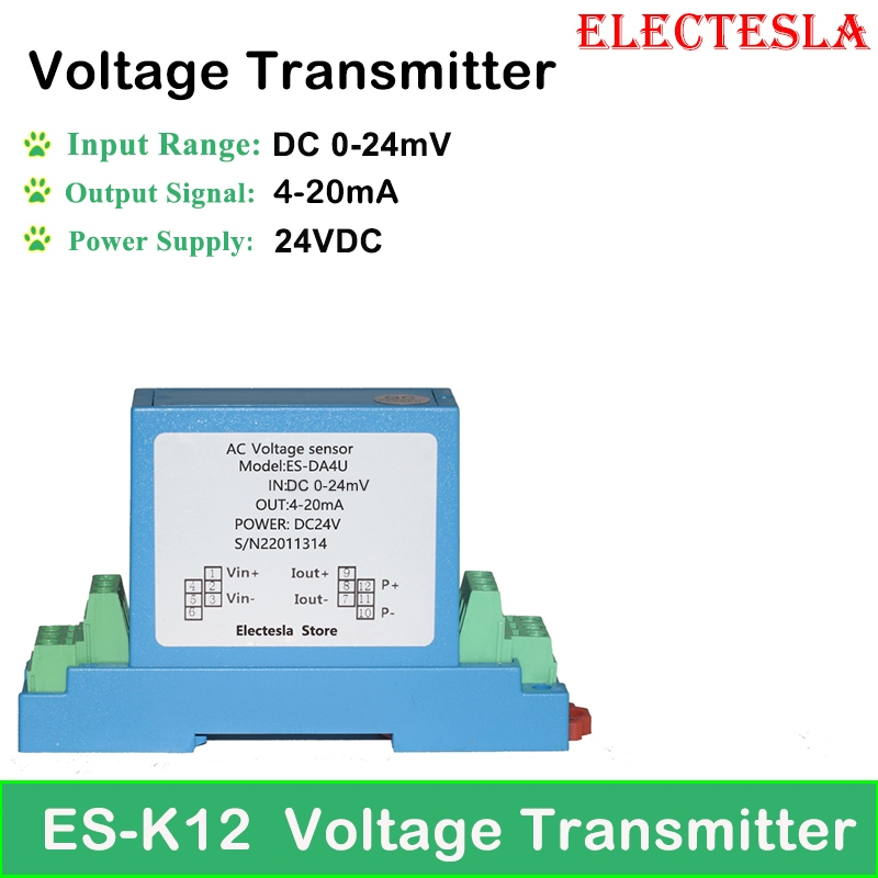 AC Voltage Transducer 0-500V Input To 4-20mA Output - DIN Rail Mount, 24V DC Power, 0.5% Accuracy